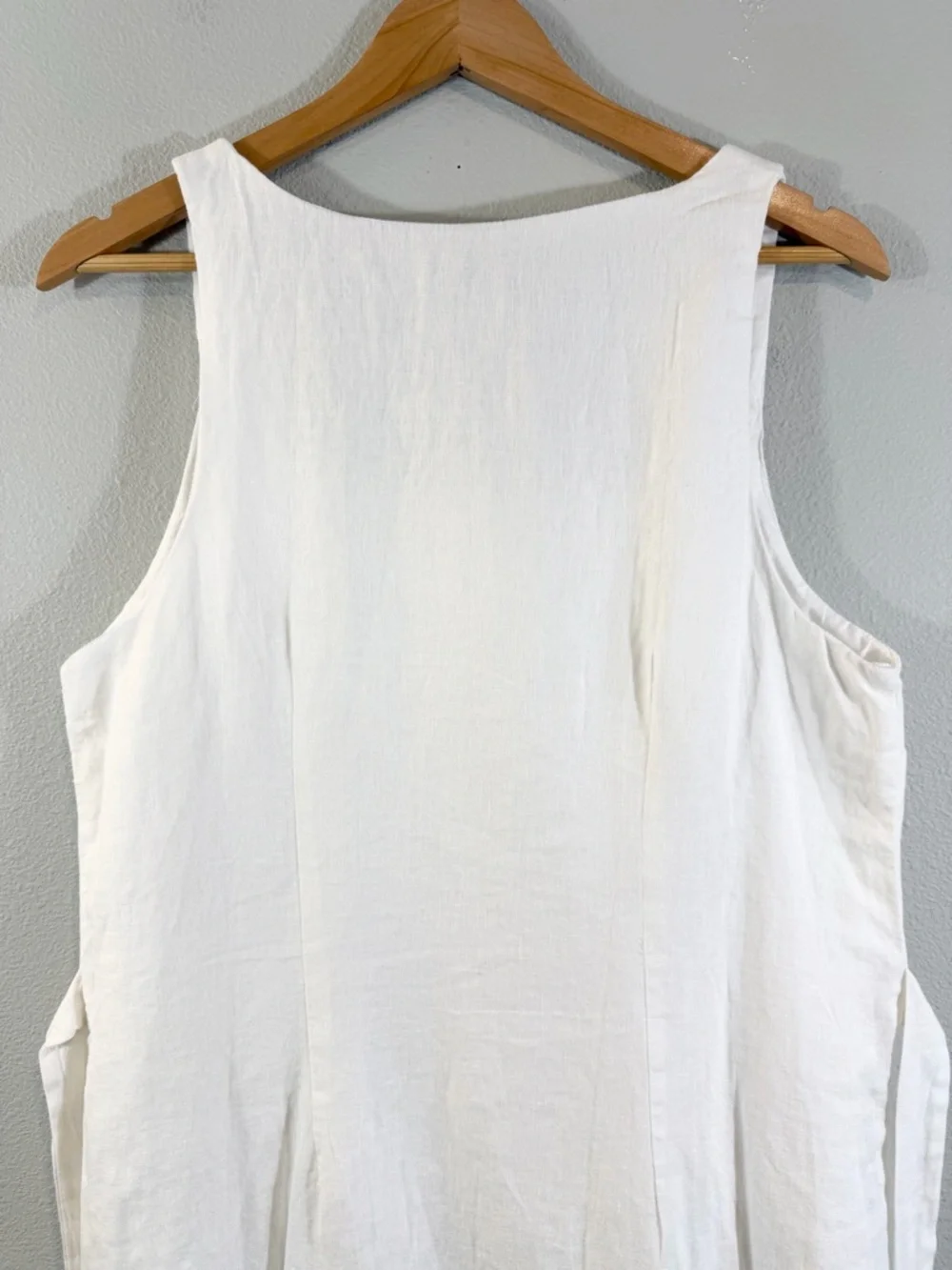 A New Day White Linen Dress Size L Sleeveless Belted Button Front Summer Casual